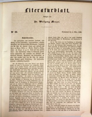 Morgenblatt für gebildete Leser. Literaturblatt (Morgenblatt für gebildete Stände) Samstag 4. März 1848