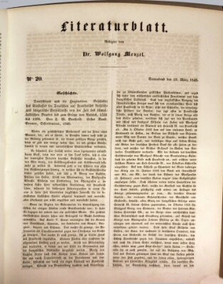 Morgenblatt für gebildete Leser. Literaturblatt (Morgenblatt für gebildete Stände) Samstag 18. März 1848