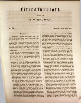 Morgenblatt für gebildete Leser. Literaturblatt (Morgenblatt für gebildete Stände) Samstag 1. April 1848