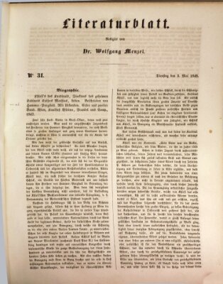 Morgenblatt für gebildete Leser. Literaturblatt (Morgenblatt für gebildete Stände) Dienstag 2. Mai 1848