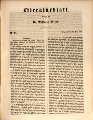 Morgenblatt für gebildete Leser. Literaturblatt (Morgenblatt für gebildete Stände) Samstag 13. Mai 1848