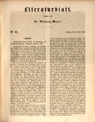 Morgenblatt für gebildete Leser. Literaturblatt (Morgenblatt für gebildete Stände) Dienstag 16. Mai 1848