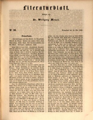 Morgenblatt für gebildete Leser. Literaturblatt (Morgenblatt für gebildete Stände) Samstag 20. Mai 1848