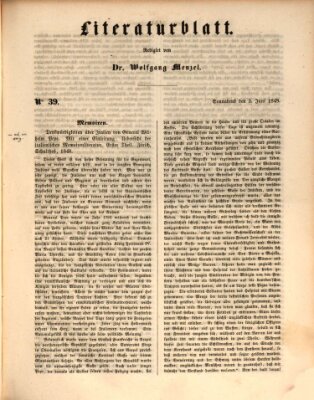 Morgenblatt für gebildete Leser. Literaturblatt (Morgenblatt für gebildete Stände) Samstag 3. Juni 1848