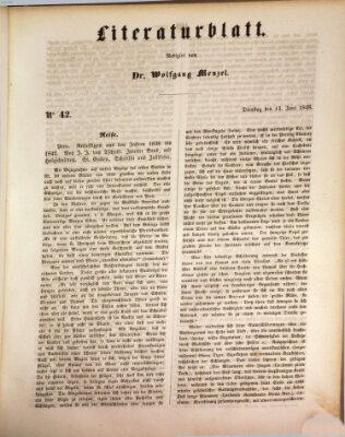 Morgenblatt für gebildete Leser. Literaturblatt (Morgenblatt für gebildete Stände) Dienstag 13. Juni 1848