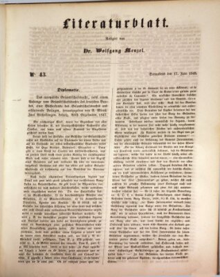 Morgenblatt für gebildete Leser. Literaturblatt (Morgenblatt für gebildete Stände) Samstag 17. Juni 1848