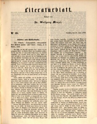 Morgenblatt für gebildete Leser. Literaturblatt (Morgenblatt für gebildete Stände) Dienstag 27. Juni 1848