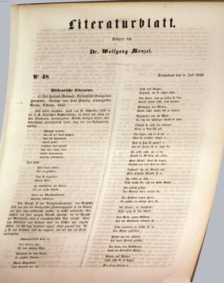 Morgenblatt für gebildete Leser. Literaturblatt (Morgenblatt für gebildete Stände) Samstag 8. Juli 1848