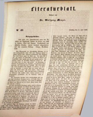 Morgenblatt für gebildete Leser. Literaturblatt (Morgenblatt für gebildete Stände) Dienstag 11. Juli 1848