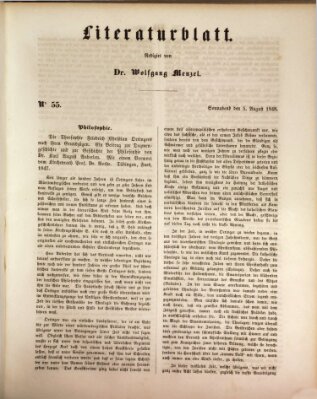 Morgenblatt für gebildete Leser. Literaturblatt (Morgenblatt für gebildete Stände) Samstag 5. August 1848