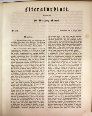 Morgenblatt für gebildete Leser. Literaturblatt (Morgenblatt für gebildete Stände) Samstag 12. August 1848