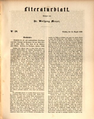 Morgenblatt für gebildete Leser. Literaturblatt (Morgenblatt für gebildete Stände) Dienstag 15. August 1848