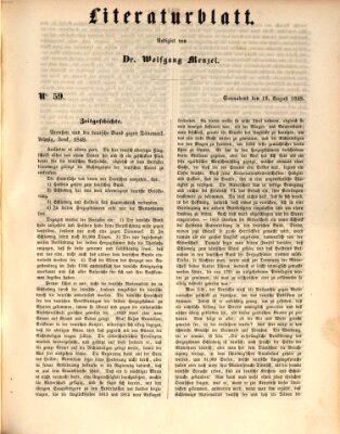 Morgenblatt für gebildete Leser. Literaturblatt (Morgenblatt für gebildete Stände) Samstag 19. August 1848