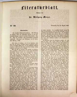 Morgenblatt für gebildete Leser. Literaturblatt (Morgenblatt für gebildete Stände) Donnerstag 24. August 1848