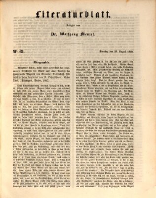 Morgenblatt für gebildete Leser. Literaturblatt (Morgenblatt für gebildete Stände) Dienstag 29. August 1848