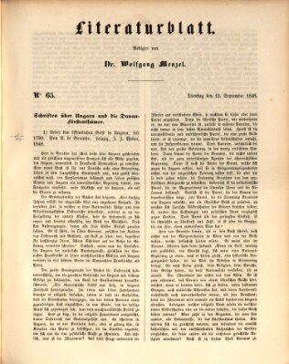 Morgenblatt für gebildete Leser. Literaturblatt (Morgenblatt für gebildete Stände) Dienstag 12. September 1848