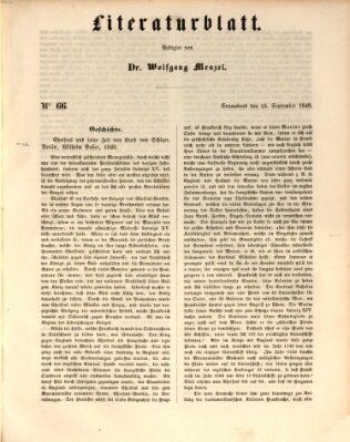 Morgenblatt für gebildete Leser. Literaturblatt (Morgenblatt für gebildete Stände) Samstag 16. September 1848