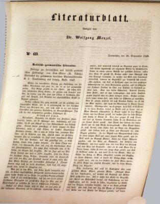 Morgenblatt für gebildete Leser. Literaturblatt (Morgenblatt für gebildete Stände) Donnerstag 28. September 1848