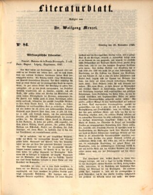 Morgenblatt für gebildete Leser. Literaturblatt (Morgenblatt für gebildete Stände) Dienstag 28. November 1848