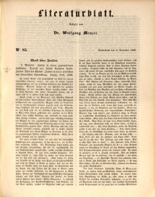 Morgenblatt für gebildete Leser. Literaturblatt (Morgenblatt für gebildete Stände) Samstag 2. Dezember 1848