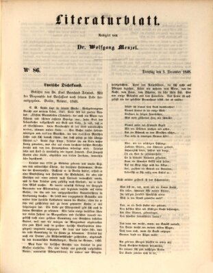 Morgenblatt für gebildete Leser. Literaturblatt (Morgenblatt für gebildete Stände) Dienstag 5. Dezember 1848