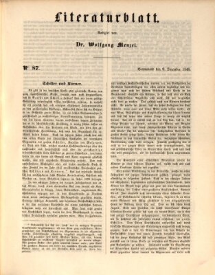 Morgenblatt für gebildete Leser. Literaturblatt (Morgenblatt für gebildete Stände) Samstag 9. Dezember 1848