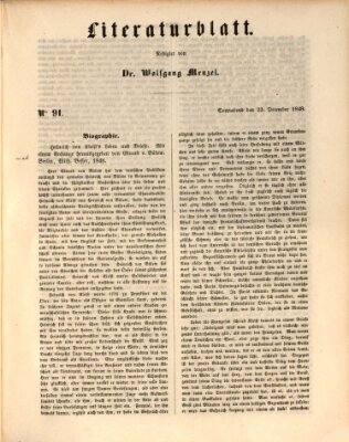 Morgenblatt für gebildete Leser. Literaturblatt (Morgenblatt für gebildete Stände) Samstag 23. Dezember 1848