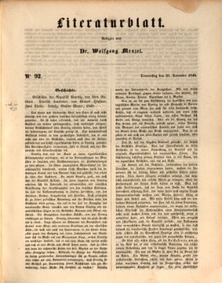 Morgenblatt für gebildete Leser. Literaturblatt (Morgenblatt für gebildete Stände) Donnerstag 28. Dezember 1848