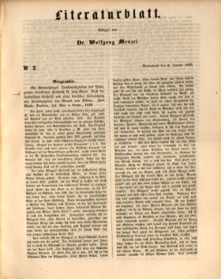 Morgenblatt für gebildete Leser. Literaturblatt (Morgenblatt für gebildete Stände) Samstag 6. Januar 1849