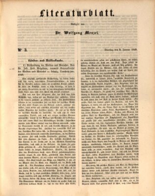 Morgenblatt für gebildete Leser. Literaturblatt (Morgenblatt für gebildete Stände) Dienstag 9. Januar 1849