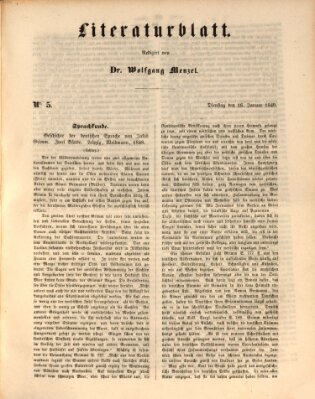 Morgenblatt für gebildete Leser. Literaturblatt (Morgenblatt für gebildete Stände) Dienstag 16. Januar 1849