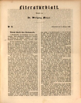 Morgenblatt für gebildete Leser. Literaturblatt (Morgenblatt für gebildete Stände) Samstag 3. Februar 1849