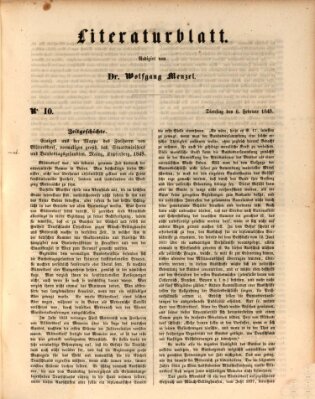 Morgenblatt für gebildete Leser. Literaturblatt (Morgenblatt für gebildete Stände) Dienstag 6. Februar 1849