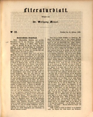 Morgenblatt für gebildete Leser. Literaturblatt (Morgenblatt für gebildete Stände) Dienstag 13. Februar 1849