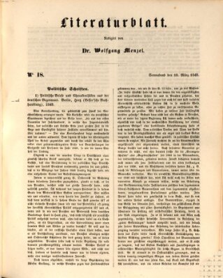 Morgenblatt für gebildete Leser. Literaturblatt (Morgenblatt für gebildete Stände) Samstag 10. März 1849