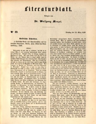 Morgenblatt für gebildete Leser. Literaturblatt (Morgenblatt für gebildete Stände) Dienstag 13. März 1849