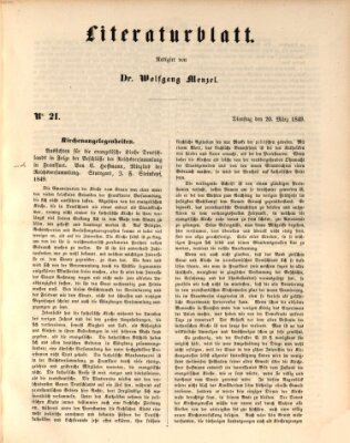 Morgenblatt für gebildete Leser. Literaturblatt (Morgenblatt für gebildete Stände) Dienstag 20. März 1849