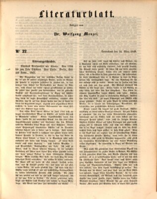 Morgenblatt für gebildete Leser. Literaturblatt (Morgenblatt für gebildete Stände) Samstag 24. März 1849