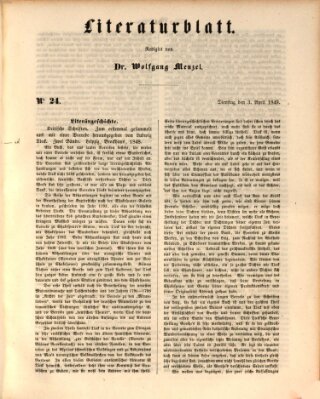 Morgenblatt für gebildete Leser. Literaturblatt (Morgenblatt für gebildete Stände) Dienstag 3. April 1849