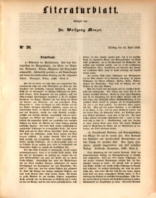 Morgenblatt für gebildete Leser. Literaturblatt (Morgenblatt für gebildete Stände) Dienstag 10. April 1849