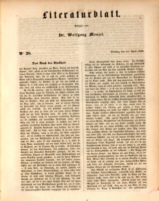 Morgenblatt für gebildete Leser. Literaturblatt (Morgenblatt für gebildete Stände) Dienstag 17. April 1849