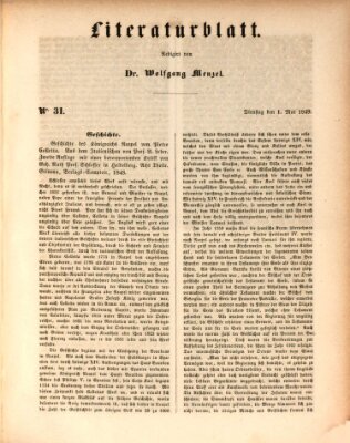 Morgenblatt für gebildete Leser. Literaturblatt (Morgenblatt für gebildete Stände) Dienstag 1. Mai 1849