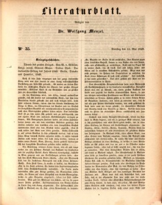 Morgenblatt für gebildete Leser. Literaturblatt (Morgenblatt für gebildete Stände) Dienstag 15. Mai 1849