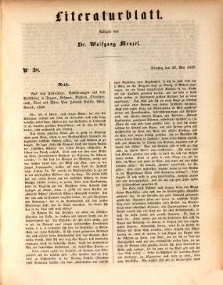 Morgenblatt für gebildete Leser. Literaturblatt (Morgenblatt für gebildete Stände) Dienstag 29. Mai 1849