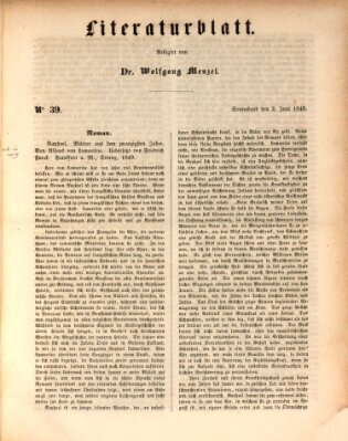 Morgenblatt für gebildete Leser. Literaturblatt (Morgenblatt für gebildete Stände) Samstag 2. Juni 1849