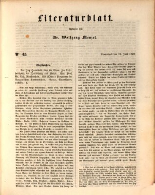 Morgenblatt für gebildete Leser. Literaturblatt (Morgenblatt für gebildete Stände) Samstag 23. Juni 1849