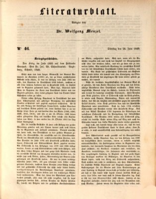 Morgenblatt für gebildete Leser. Literaturblatt (Morgenblatt für gebildete Stände) Dienstag 26. Juni 1849