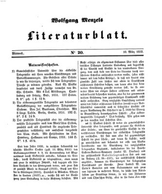 Literaturblatt (Morgenblatt für gebildete Stände) Mittwoch 10. März 1852