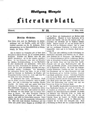 Literaturblatt (Morgenblatt für gebildete Stände) Mittwoch 17. März 1852