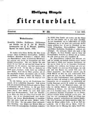 Literaturblatt (Morgenblatt für gebildete Stände) Samstag 3. Juli 1852
